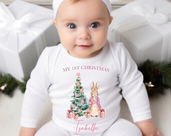 My 1st Christmas outfit girl, First Christmas baby girls, Baby girl baby grow, bunny, bib, gift set, 1st Xmas gifts, babies 1st Christmas UK