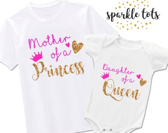 Mother and Daughter Gift, Mother of a Princess, Daughter of a Queen T-Shirt Set, mummy and me outfits, mother gift, mother daugher shirts,