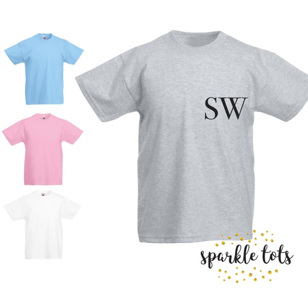 Personalised initials top, Children's Calligraphy Print Tshirts, Custom Kids Tops and Tees, Personalised Name Tees, Stylish Unisex Kids