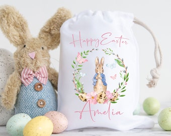 Personalised Rabbit Easter Gift Bag, Easter Bag, Egg Hunt, Easter Bunny, Treat Bags, Girls Gift, Boys gift, Egg Bag, Bunny Rabbit bag UK