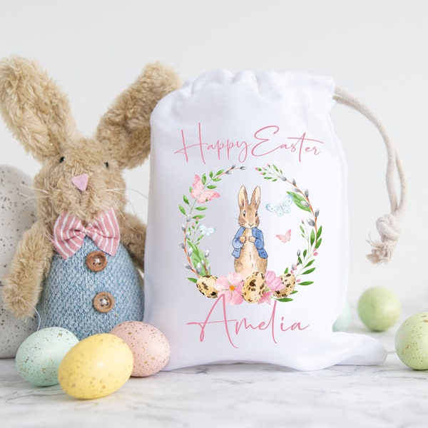 Personalised Rabbit Easter Gift Bag, Easter Bag, Egg Hunt, Easter Bunny, Treat Bags, Girls Gift, Boys gift, Egg Bag, Bunny Rabbit bag UK
