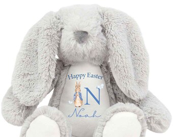 Personalised Bunny Teddy Bear For Babies Newborn Children, Easter gift, New Baby Gift Easter Boy Or Girl Present Blue Grey Pink Easter Teddy