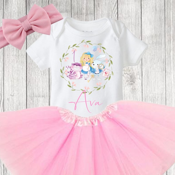 Alice in Wonderland Birthday party, Alice in wonderland birthday outfit, Kids girls alice in wonderland tutu outfit, personalised tshirt top