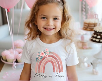 Personalised Rainbow Birthday T-Shirt, Cute boho rainbow t-shirt, Any Name Any Age Rainbow Birthday T-Shirt, Birthday outfit girl, 4th, 5th