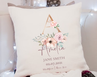 Personalised Baby Birth Stats Cushion, Personalised baby shower gift, Keepsake Baby Girl gift, Baby announcement, Personalised Present UK