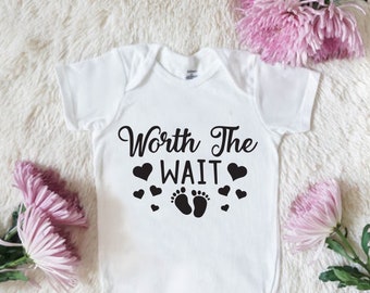 Worth the wait baby grow, personalised baby shower gift, newborn baby gifts, new baby boy girl unisex baby clothing, hello world, baby vest