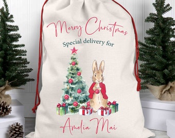 Personalised santa sack, Christmas sack, Christmas stocking, Peter rabbit, Peter rabbit Christmas, Christmas Eve box, first Christmas gift