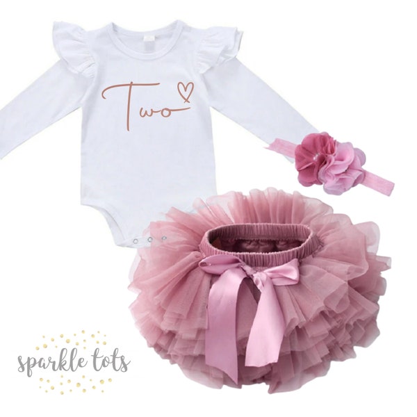 2nd birthday outfit girl, Baby girls birthday outfit, 1st, 2nd birthday tutu set, rose gold blush mauve, girls flutter ruffle sleeve vest