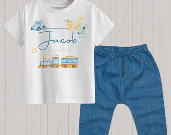 personalised baby boy gifts, personalised baby boys outfit, baby boy clothing, baby boy gift, baby boy jeans and top set