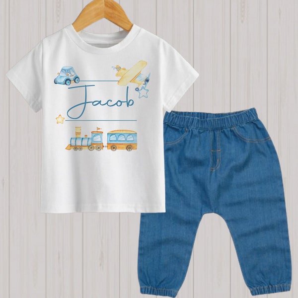 personalised baby boy gifts, personalised baby boys outfit, baby boy clothing, baby boy gift, baby boy jeans and top set