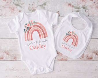 Personalised Hello World Babygrow Vest, Sleepsuit, New Girl Gift, Coming Home Gift, New Baby, Pregnancy Announcement Baby grow UK