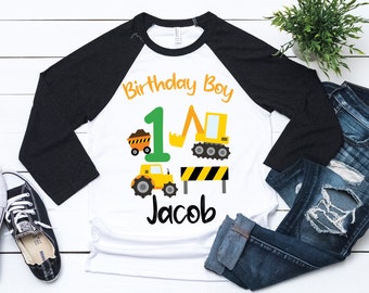 Construction Birthday Party, Boys Digger tractor T-Shirt, Dump Truck T-Shirt, Boys birthday t-shirt, Personalised birthday raglan top UK