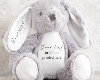 Personalised bunny, Custom teddy, Your text or photo here, Personalised gift, Gift for baby, Gifts for children, Baby gifts, Baby shower UK