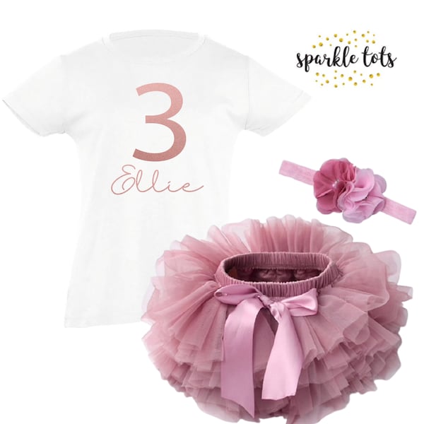 3rd birthday outfit girl, girls 3rd birthday tutu outfit, Girls Third 3rd Birthday Tutu Skirt and personalised t-shirt, Rose Gold