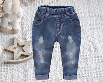 Baby Boy Ripped Jeans, Distressed Toddler Jeans, Unisex Boys Girls Jeans, Denim baby pants, Cute denim jeans, Sized 1-2, 2-3, 3-4 Years UK