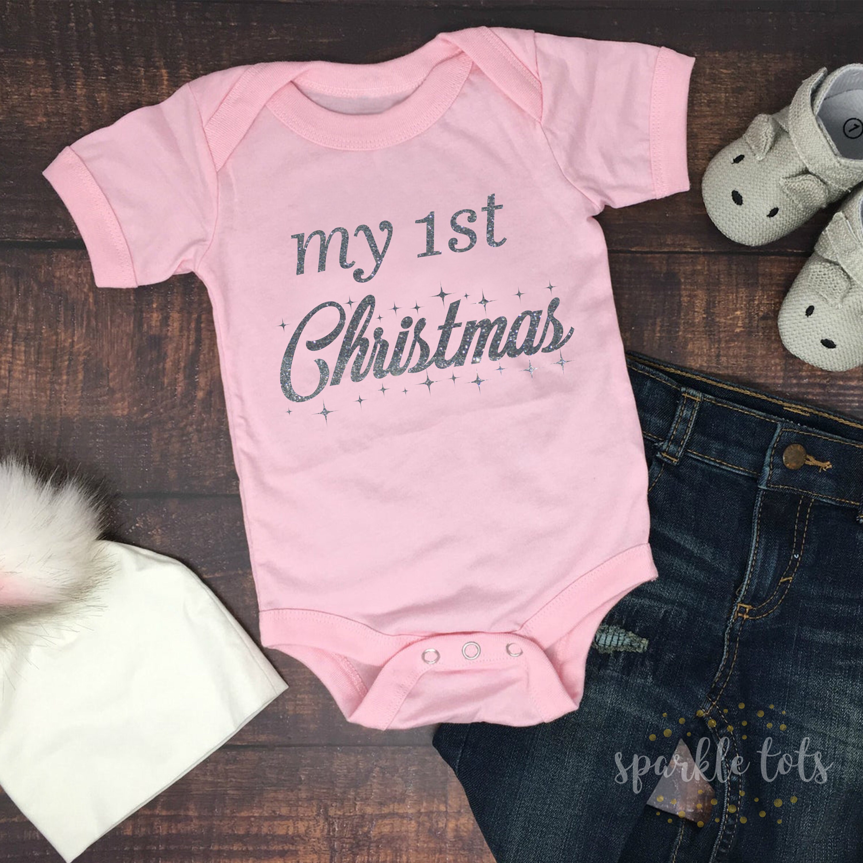 PERSONALISED First Christmas Baby Grow Baby Romper First Xmas Girls Boys Baby