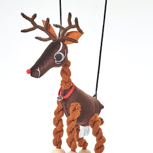 Rudolph Red Nosed Reindeer, Animal, Toy, Puppet, Soft Toy, Marionette, For Kids, Educational, Toys, Velvet, Brown, Mink, Deer, Christmas image 1