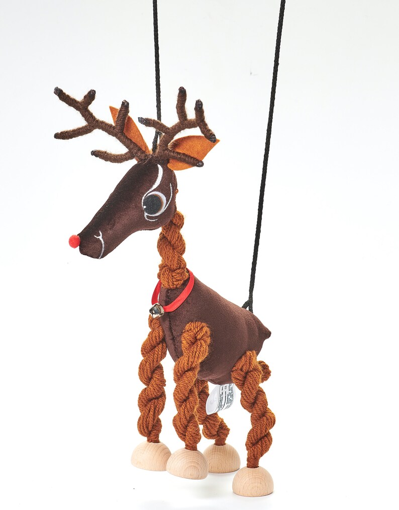 Rudolph Red Nosed Reindeer, Animal, Toy, Puppet, Soft Toy, Marionette, For Kids, Educational, Toys, Velvet, Brown, Mink, Deer, Christmas image 1