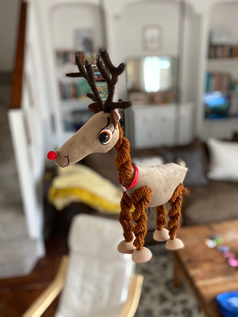 Rudolph Red Nosed Reindeer, Animal, Toy, Puppet, Soft Toy, Marionette, For Kids, Educational, Toys, Velvet, Brown, Mink, Deer, Christmas image 4