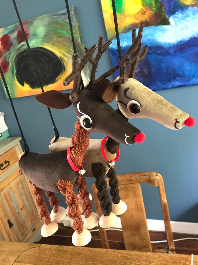 Rudolph Red Nosed Reindeer, Animal, Toy, Puppet, Soft Toy, Marionette, For Kids, Educational, Toys, Velvet, Brown, Mink, Deer, Christmas image 5