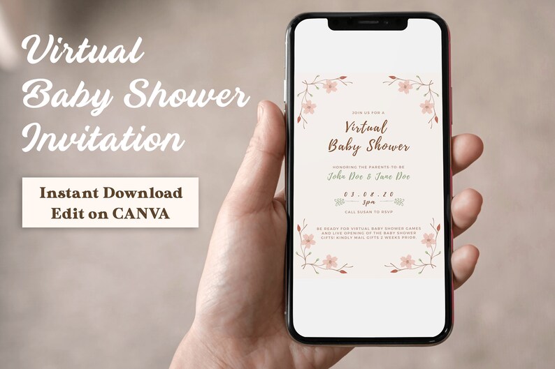 Virtual Baby Shower Invitation Zoom Invite Instant Download Etsy