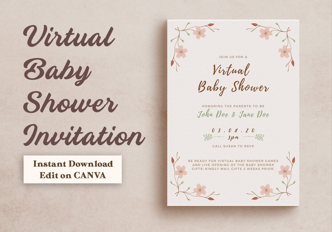 Virtual Baby Shower Invitation Zoom Invite Instant Download Etsy