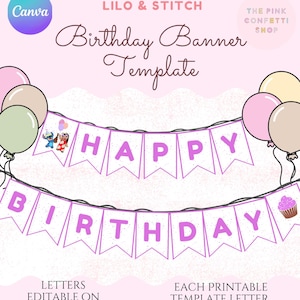 Lilo and stitch Inspired Birthday Banner Template | Lilo and stitch birthday Banner | Digital Editable Birthday Banner | Canva templates