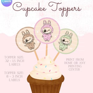 Labubu Inspired Cupcake Topper | Cute Monster Theme Labubu Topper | Labubu Birthday Invitation Digital | Exciting Macaroon cupcake topper