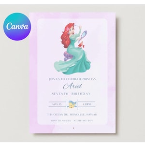 Little Mermaid Ariel Party Invitation Template, Little Mermaid Ariel Birthday Editable Invite INSTANT DOWNLOAD