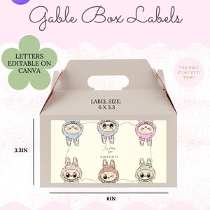 Labubu Inspired Gable Box Label Template | Labubu Gable Box | Labubu Editable Birthday | Digital Download | Gable Box Label Template