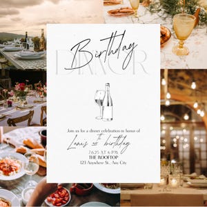 Birthday Dinner Invitation | Elegant Black and White Birthday Dinner Invitation Template | Modern & Formal Editable Canva Template