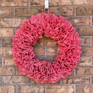 Handcrafted Dark Pink Burlap Wreath with Delicate Ruffles, A Touch of Charm to Your Home with Our Dark Pink Burlap Wreath, DIY Ruffle Burlap