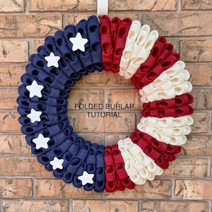 Folded Burlap wreath tutorial for a crafter, Patriotic military Do It Yourself project video instructions.