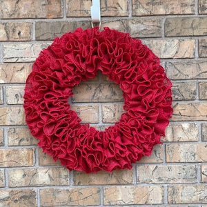 Burlap Ruffle Wreath,  DIY Wreath, Red wreath, Plain Wreath, Simple wreath, Basic Wreath,  Wreath Base