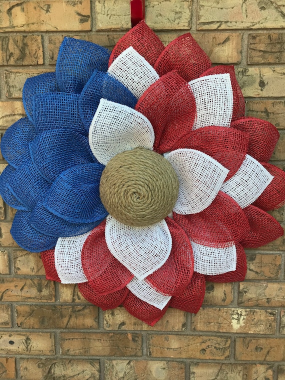 Patriotic Monogram Door Wreath Red Navy Blue White Grey Burlap Initial 4th of July Decoration Patriotic Monogram Door Wreath Red Navy Blue White Grey Burlap Initial 4th of July Decoration