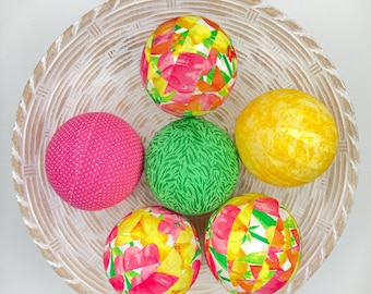 Tulip Rag Balls Spring Decor Set, Colorful Fabric Wrapped Bowl Fillers, Easter Tiered Tray Orbs, Cottagecore Home Accent Handmade