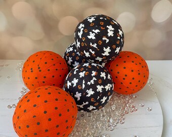 Halloween Rag Ball Bowl Fillers, Fabric Orbs Halloween Decor, Ghost and Polka Dot Balls, Halloween Tiered Tray Decor, Fall Bowl Accents
