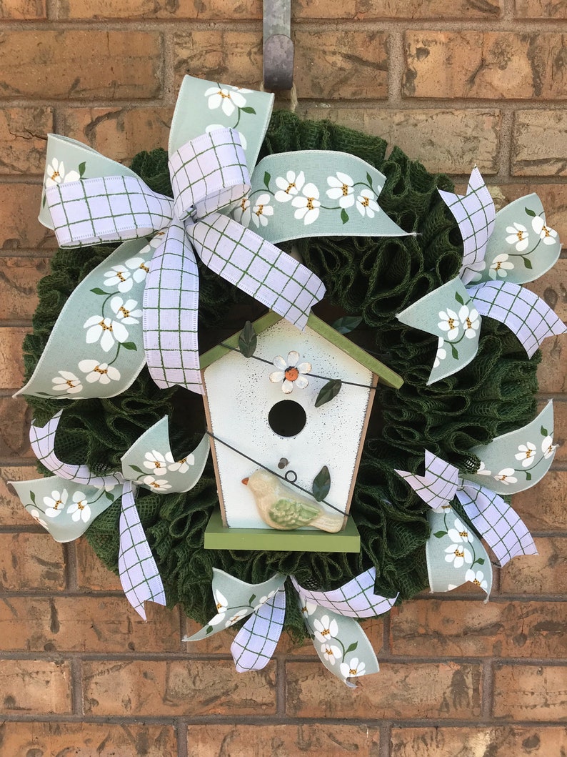 Bird House Wreath Flower Wreath Burlap Ruffle Wreath Bow Etsy