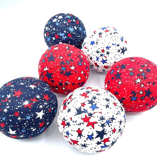 Patriotic Rag Ball Bowl Fillers, Decorative Fabric Balls for Bowls - Handmade Set of 6