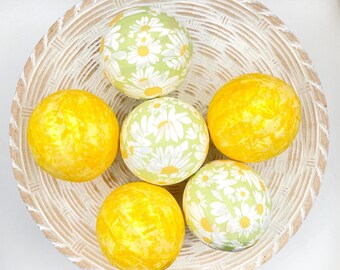 White and Green Daisy Bowl Fillers, Fabric Flower Decor, Tiered Tray Spring Decor, Summer Centerpiece Accents, Handmade Daisy Ornaments