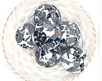Black and White Fabric Bowl Filler Balls, Decorative Fabric Spheres, Rustic Home Decor, Farmhouse Tiered Tray Decor, Handmade Fabric Orbs