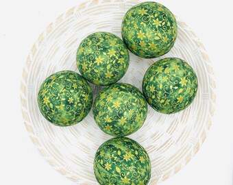 Christmas Green Rag Ball Bowl Fillers, Decorative Fabric Balls for Bowls - Handmade Set of 6