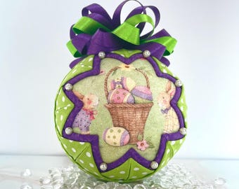 Handmade Quilted Fabric Easter Ornament, Easter Basket Decor, Heirloom Holiday Keepsake, Spring Bunny Ornament, Easter Gift Idea