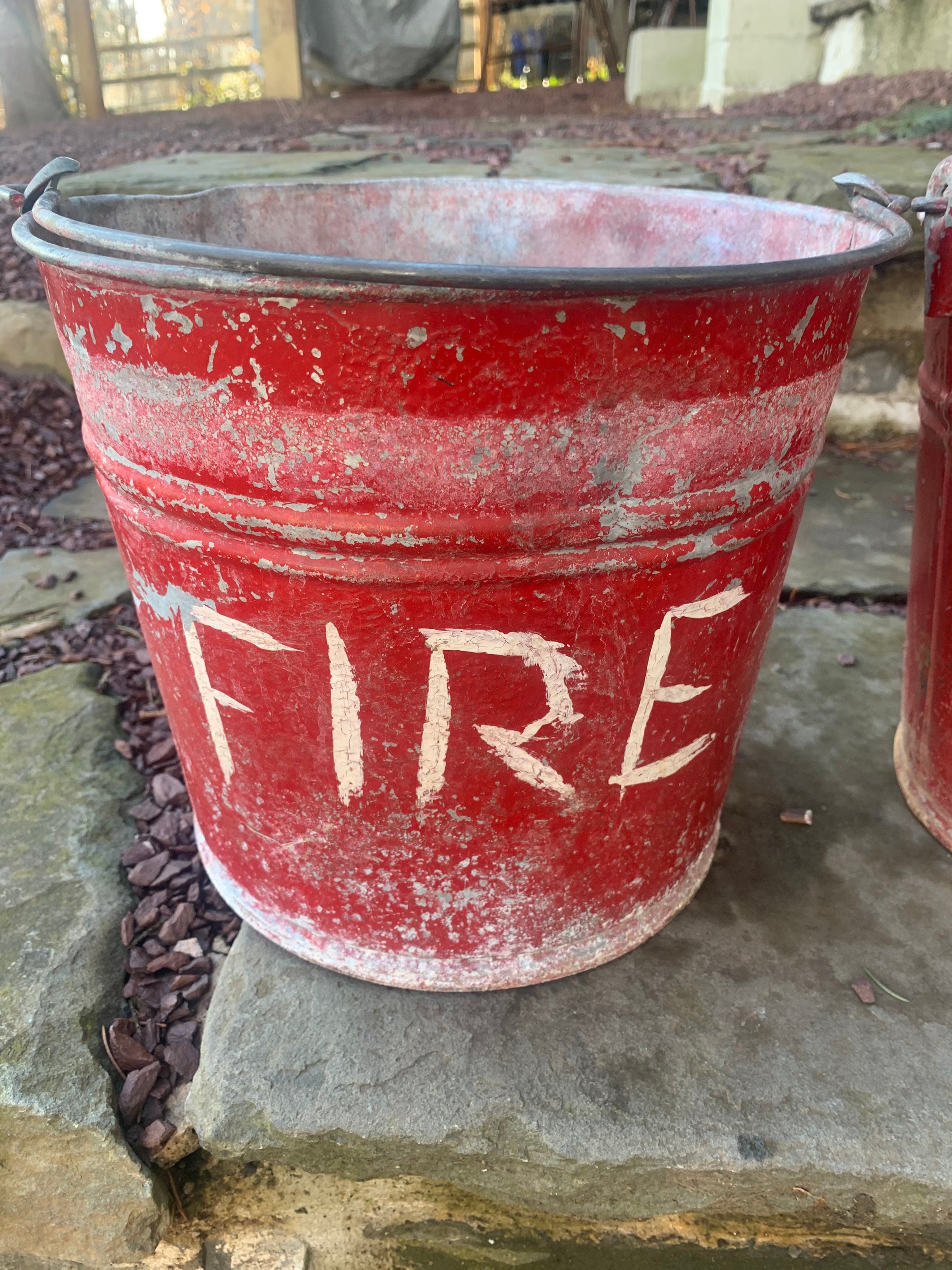 Vintage Galvanized Hand Painted Red Fire Buckets with Handle Etsy