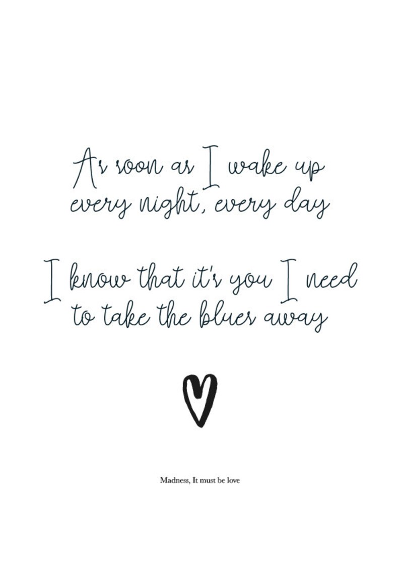 Print Madness It must be love lyrics 'As soon as I Etsy