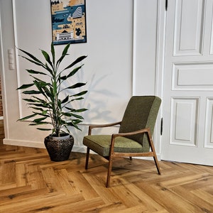 Original Jiri Jiroutek mid-century chair in green boucle fabric. Personalization