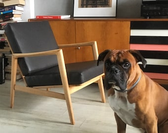 Original Mid-century polish club chair type 300-139 from 1960s in genuine Italian leather. PERSONALIZATION