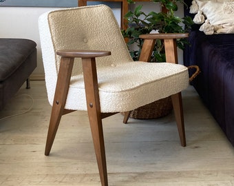 Original polish mid-century 366 chair designed in 1962 by J. Chierowski. Boucle fabric. PERSONALIZATION