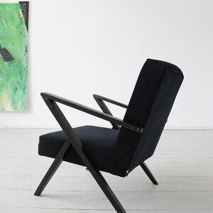 Original midcentury polish armchair from the 60's in black velvet and black wooden frame image 2