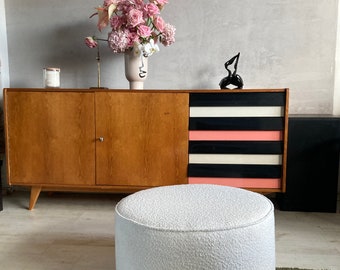 Grand pouf rond en tissu bouclé. Personnalisable. Différentes couleurs et tailles disponibles